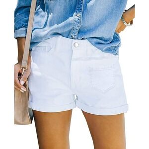 Womens White Cuffed Denim Shorts Mid Rise Size M Casual Summer